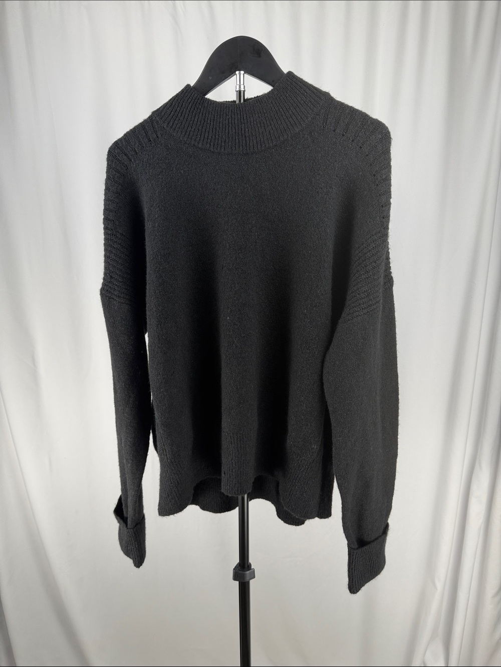 NWOT Treasure & Bond Black Mock Neck Ribbed Shoulder Sweater